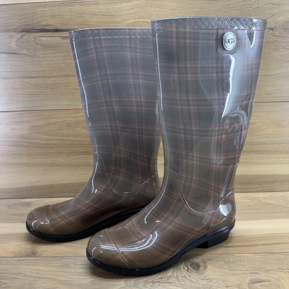 UGG Shaye Rain Boots Womens 6 Plaid Waterproof Rall Rubber Festival‎ Slip On